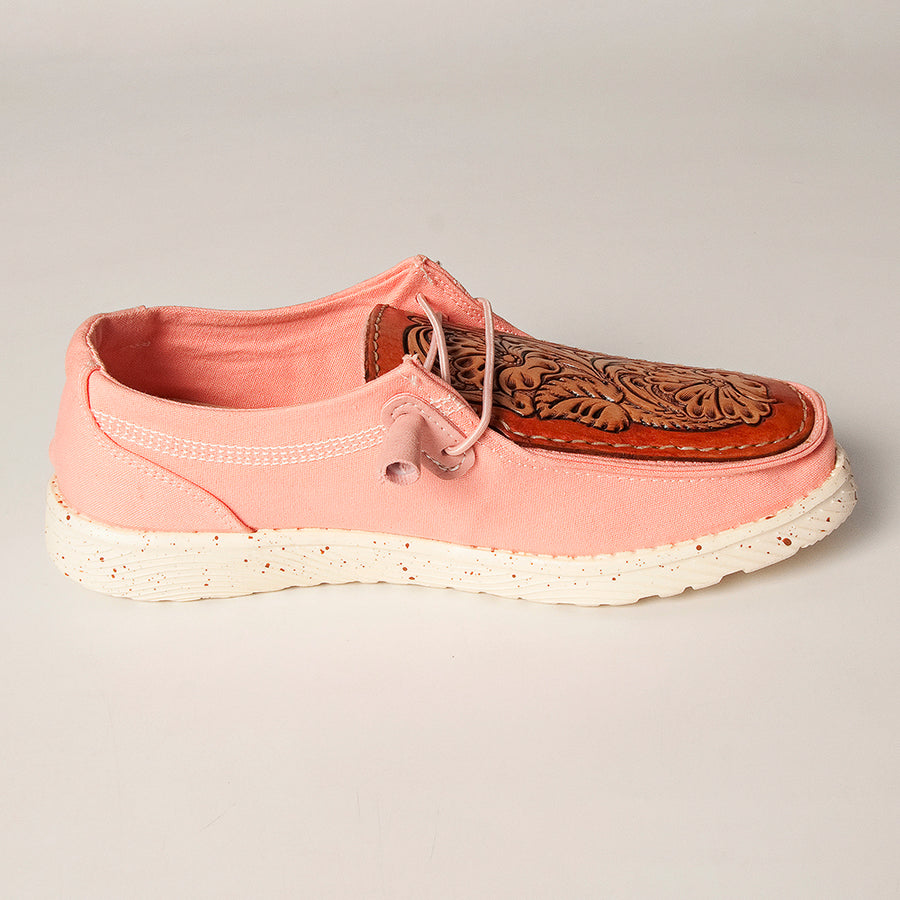 American Darling Hand tooled, carved genuine leather trim lightweight shoe footwear, slip on| Tooled Footwear