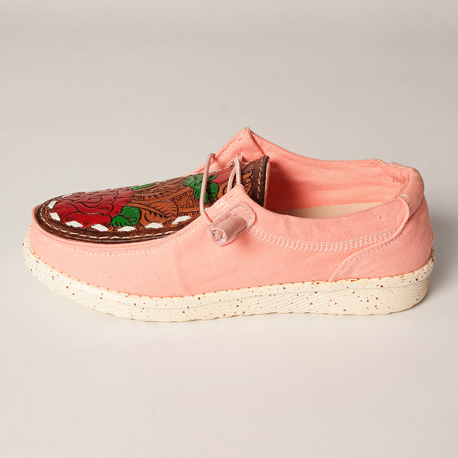 American Darling Hand tooled, carved genuine leather trim lightweight shoe footwear, slip on| Tooled Footwear