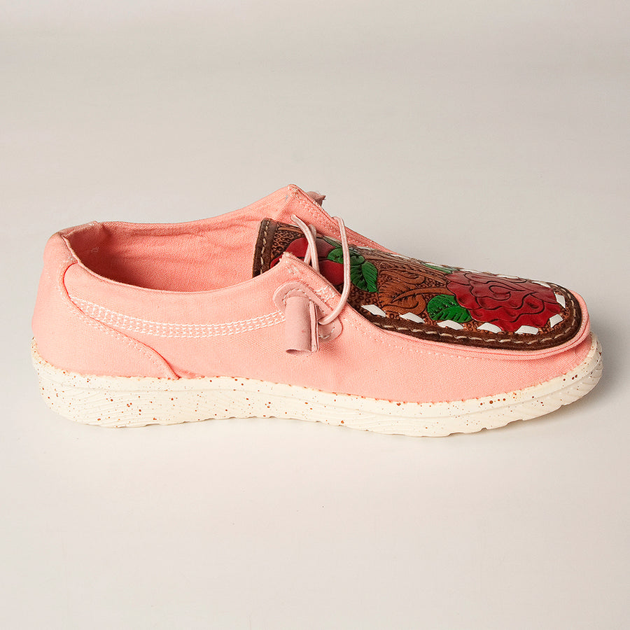 American Darling Hand tooled, carved genuine leather trim lightweight shoe footwear, slip on| Tooled Footwear