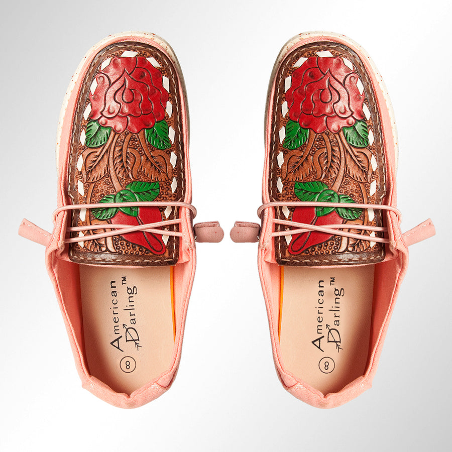 American Darling ADFT133PK12 Hand tooled carved genuine leather trim lightweight shoe footwear slip on - Uhorse