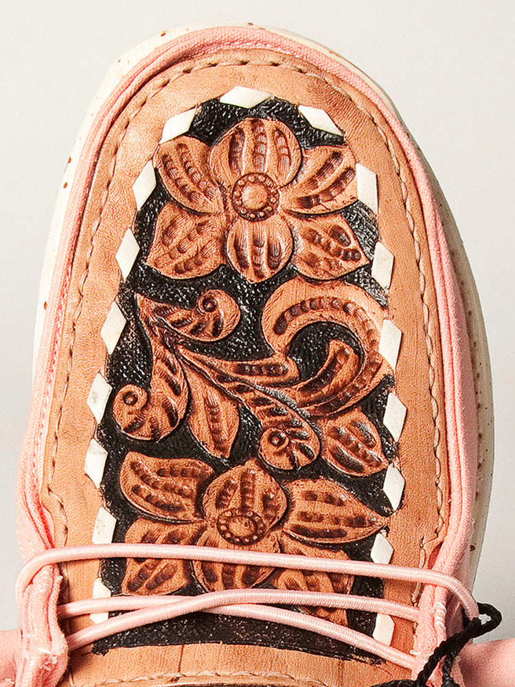American Darling Hand tooled, carved genuine leather trim lightweight shoe footwear, slip on| Tooled Footwear