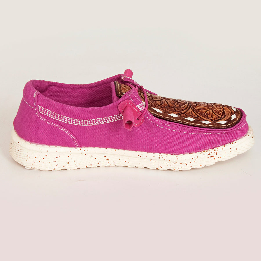 American Darling Hand tooled, carved genuine leather trim lightweight shoe footwear, slip on| Tooled Footwear