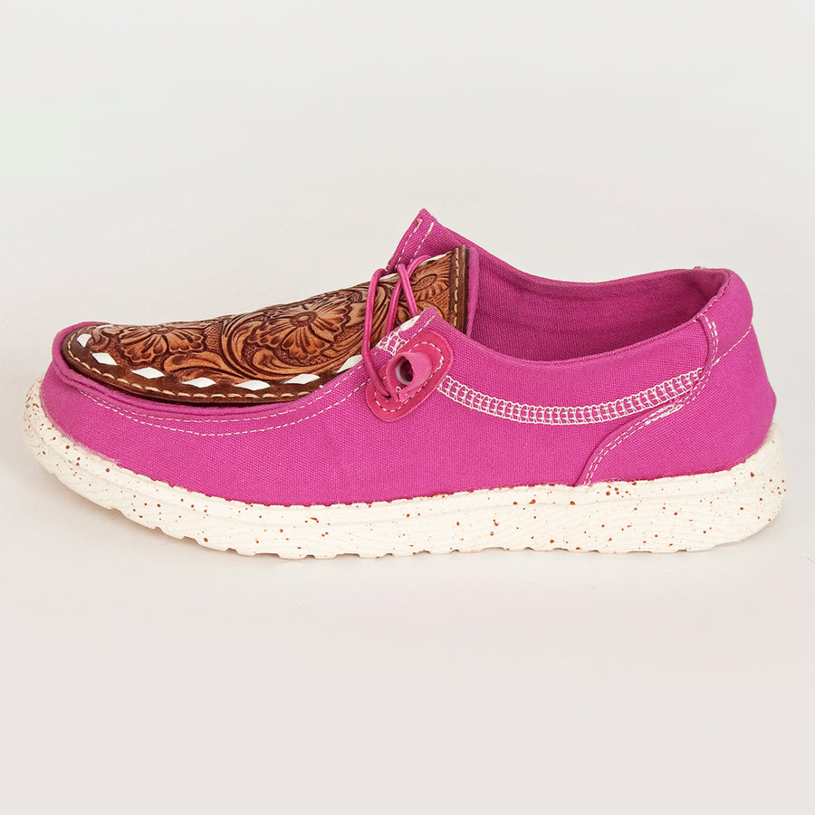 American Darling Hand tooled, carved genuine leather trim lightweight shoe footwear, slip on| Tooled Footwear
