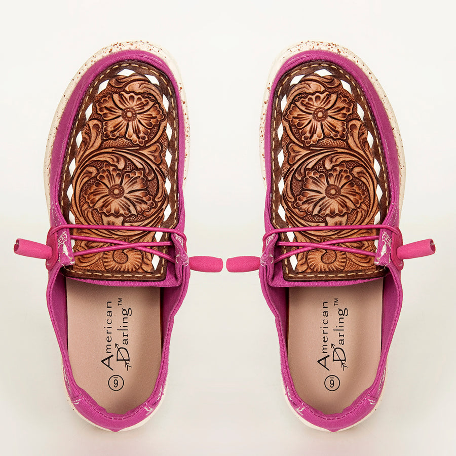American Darling ADFT133PU4 Hand tooled carved genuine leather trim lightweight shoe footwear slip on - Uhorse