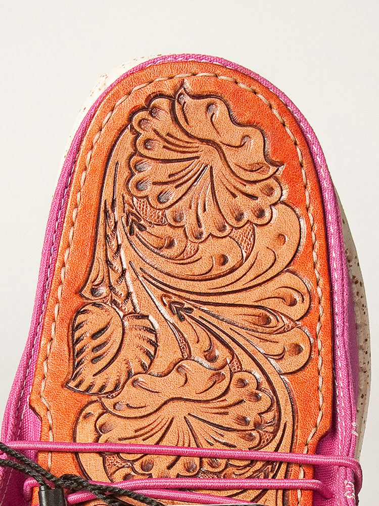 American Darling Hand tooled, carved genuine leather trim lightweight shoe footwear, slip on| Tooled Footwear