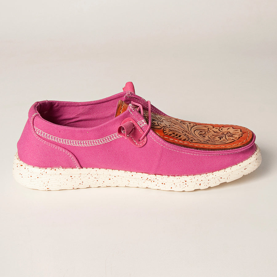 American Darling Hand tooled, carved genuine leather trim lightweight shoe footwear, slip on| Tooled Footwear