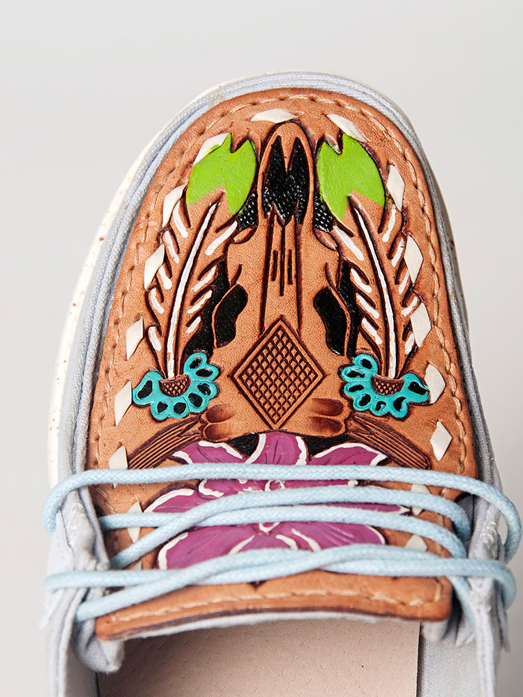 American Darling Hand tooled, carved genuine leather trim lightweight shoe footwear, slip on| Tooled Footwear
