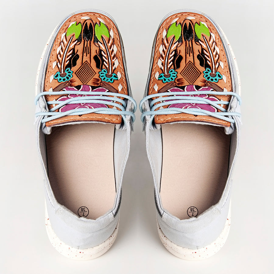 American Darling ADFT133SB2 Hand tooled carved genuine leather trim lightweight shoe footwear slip on - Uhorse