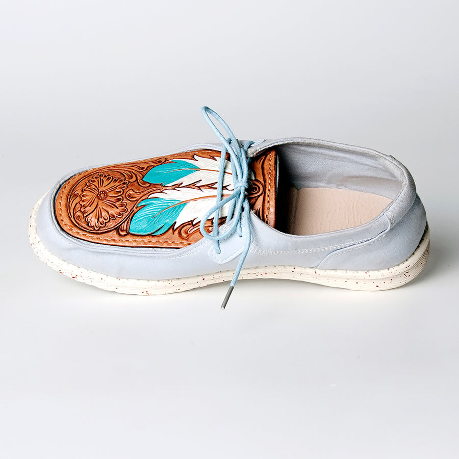 American Darling Hand tooled, carved genuine leather trim lightweight shoe footwear, slip on| Tooled Footwear