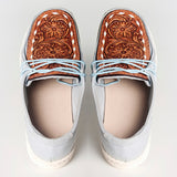 American Darling ADFT133SB4 Hand tooled carved genuine leather trim lightweight shoe footwear slip on - Uhorse