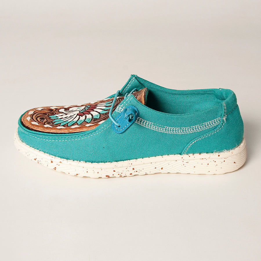 American Darling Hand tooled, carved genuine leather trim lightweight shoe footwear, slip on| Tooled Footwear