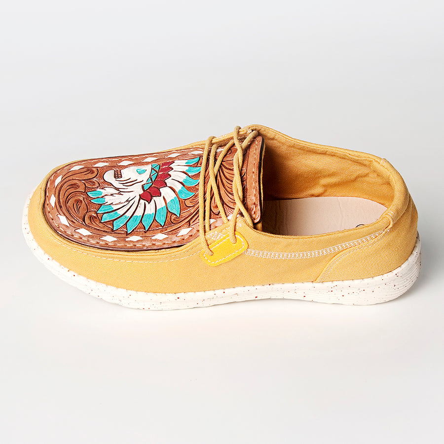 American Darling Hand tooled, carved genuine leather trim lightweight shoe footwear, slip on| Tooled Footwear