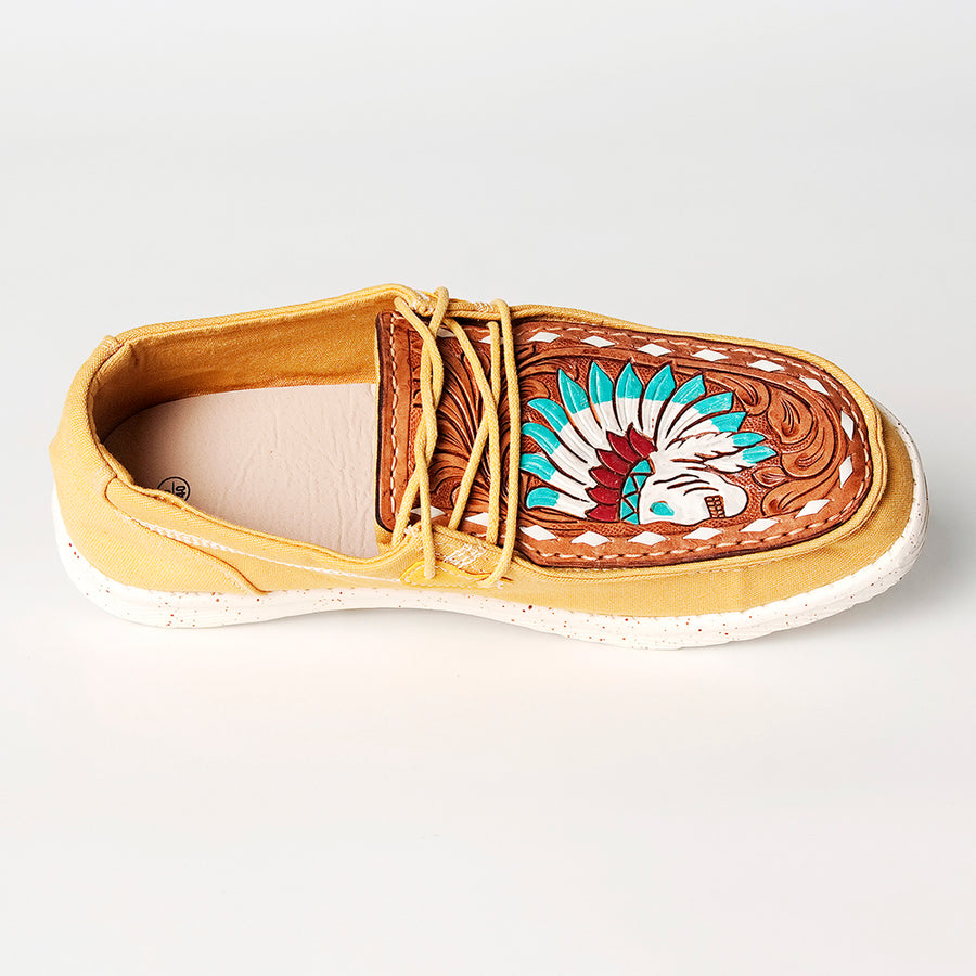 American Darling Hand tooled, carved genuine leather trim lightweight shoe footwear, slip on| Tooled Footwear