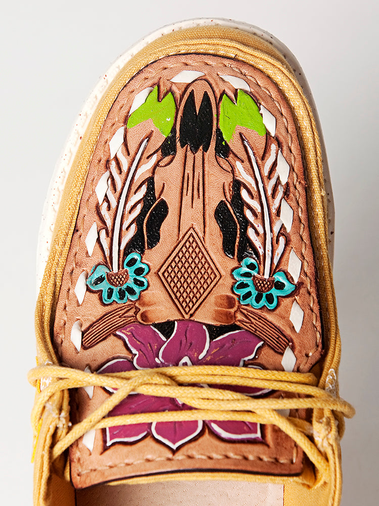 American Darling Hand tooled, carved genuine leather trim lightweight shoe footwear, slip on| Tooled Footwear