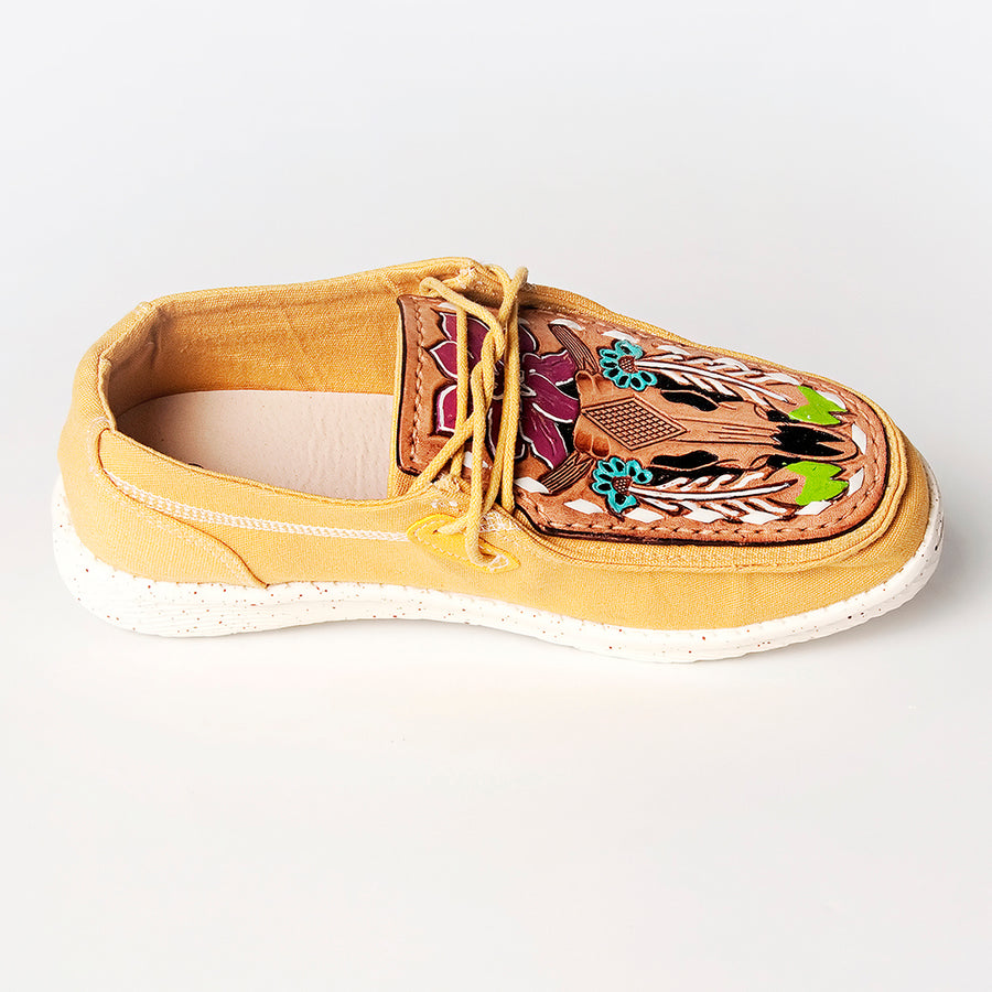 American Darling Hand tooled, carved genuine leather trim lightweight shoe footwear, slip on| Tooled Footwear