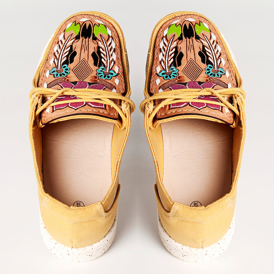 American Darling ADFT133YL2 Hand tooled carved genuine leather trim lightweight shoe footwear slip on - Uhorse