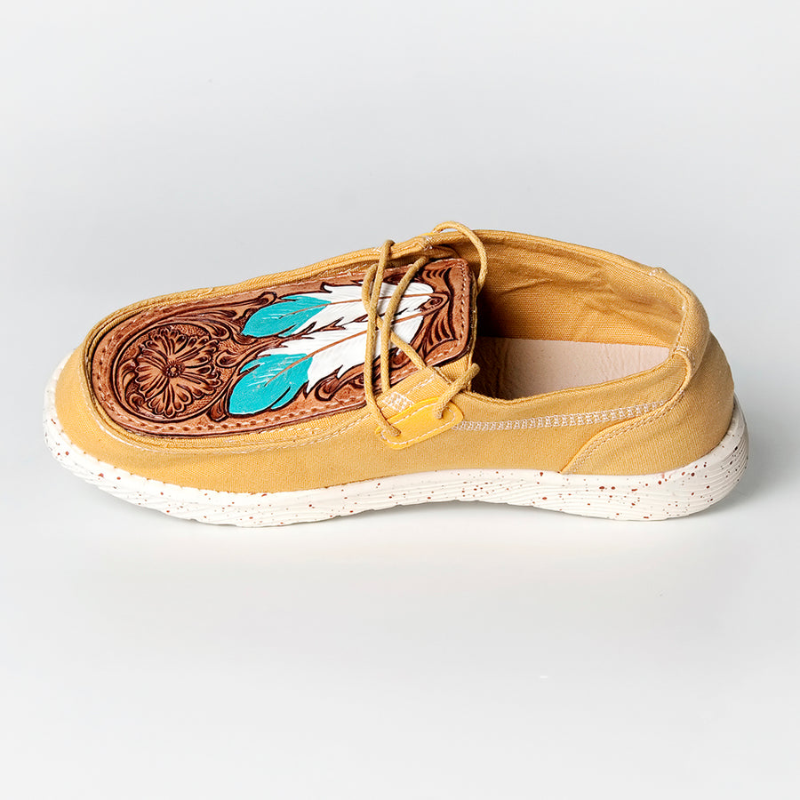 American Darling Hand tooled, carved genuine leather trim lightweight shoe footwear, slip on| Tooled Footwear