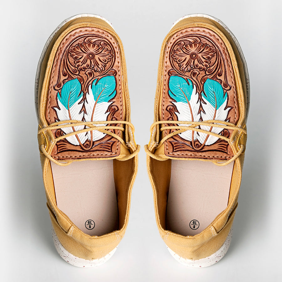 American Darling ADFT133YL3 Hand tooled carved genuine leather trim lightweight shoe footwear slip on - Uhorse