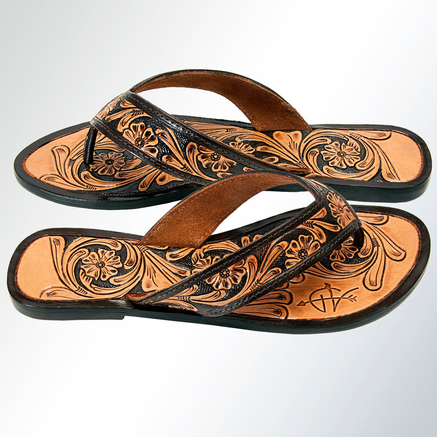 American Darling Hand Tooled, Carved Genuine Leather Sandal Footwear Flip Flop | Tooled