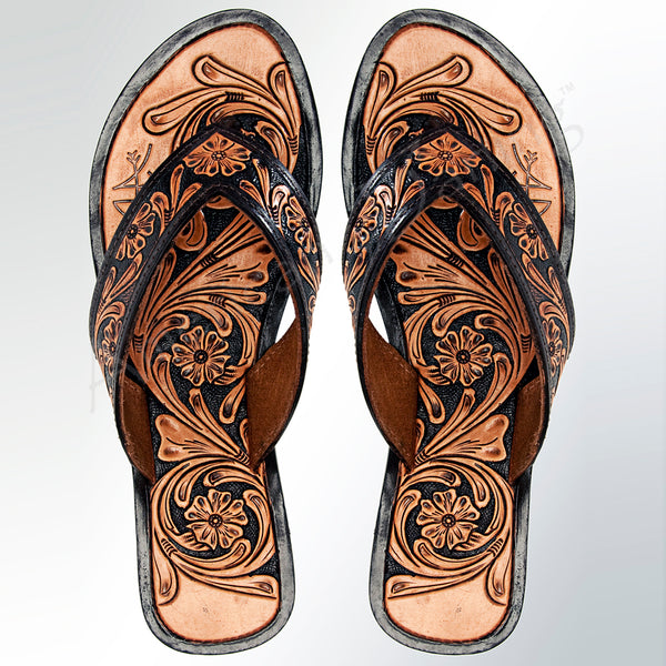 American Darling ADFTE101 Hand tooled carved genuine leather sandal by Hilason – Cowboy and equestrian accessories