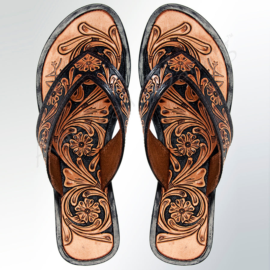 American Darling ADFTE101 Hand tooled carved genuine leather sandal by Hilason – Cowboy and equestrian accessories