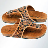 American Darling ADFTE102 Hand tooled carved genuine leather sandal footwear flip flop