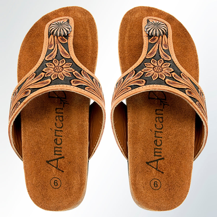 American Darling Hand Tooled, Carved Genuine Leather Sandal Footwear Flip Flop | Tooled