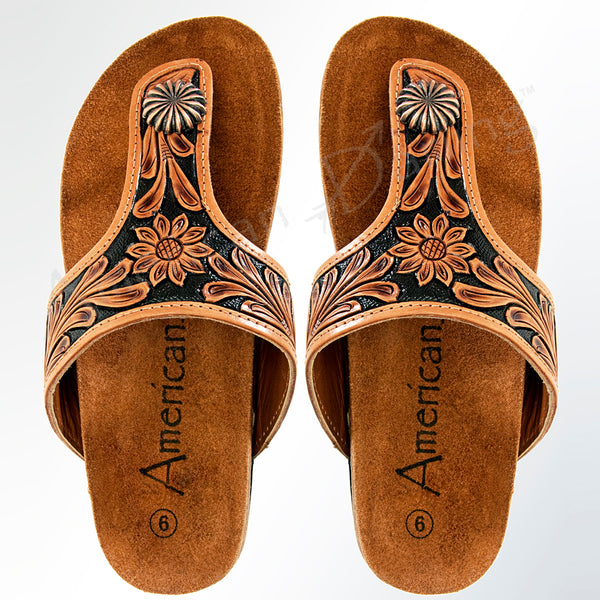 American Darling ADFTE102 Hand tooled carved genuine leather sandal by Hilason – Cowboy and equestrian accessories