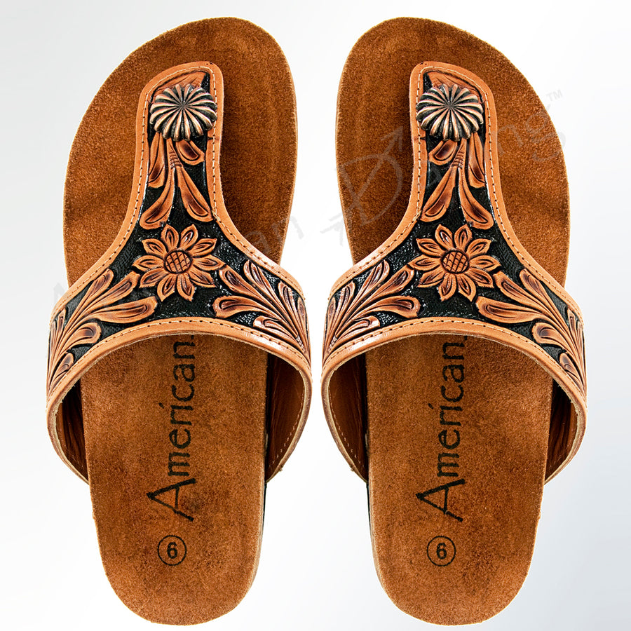American Darling ADFTE102 Hand tooled carved genuine leather sandal by Hilason – Cowboy and equestrian accessories