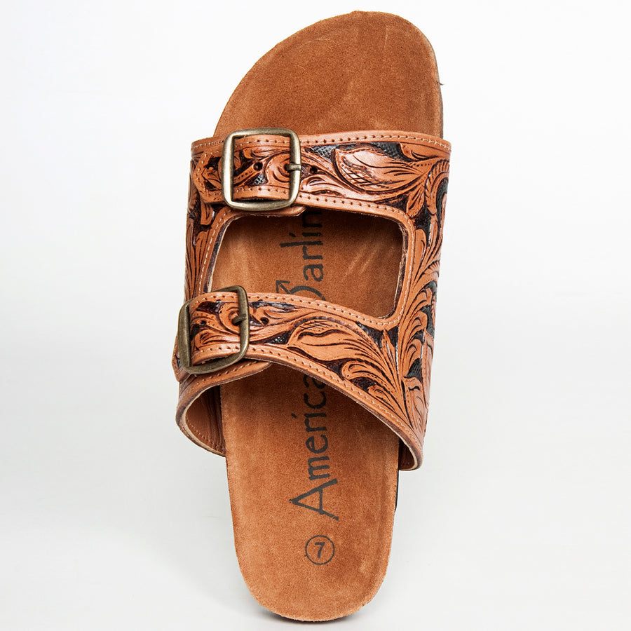 American Darling Hand Tooled, Carved Genuine Leather Sandal Footwear Flip Flop | Tooled