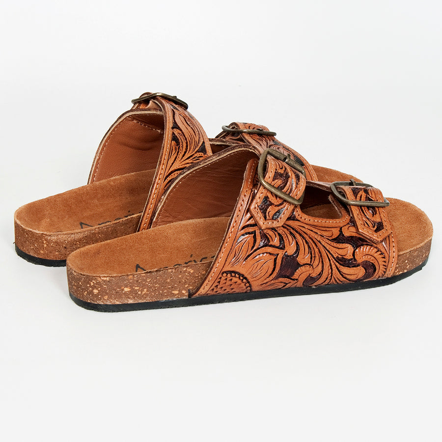 American Darling Hand Tooled, Carved Genuine Leather Sandal Footwear Flip Flop | Tooled