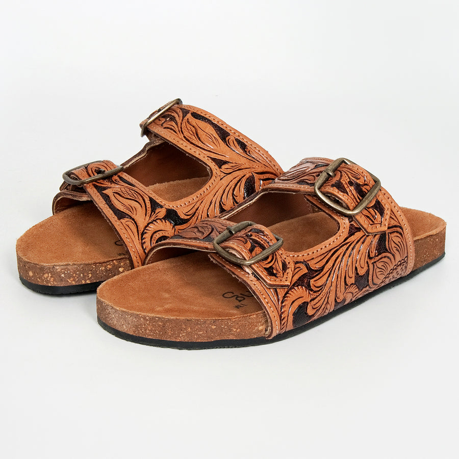 American Darling Hand Tooled, Carved Genuine Leather Sandal Footwear Flip Flop | Tooled