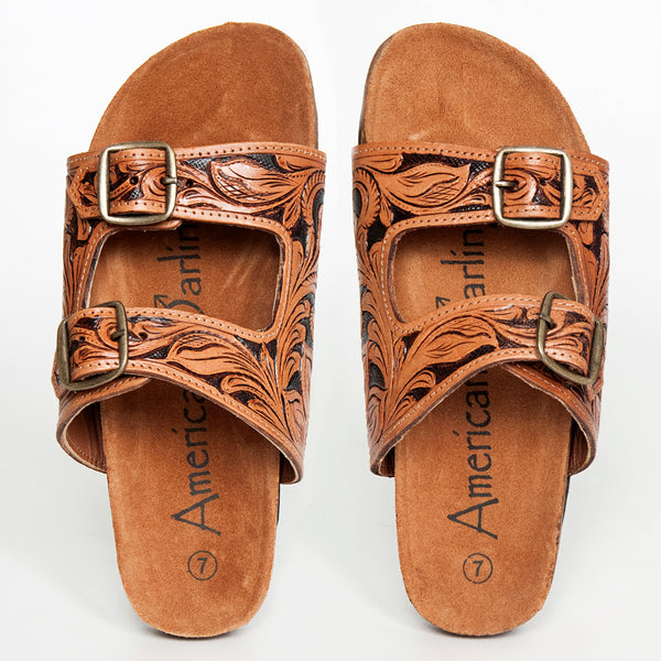 American Darling ADFTE103A Hand tooled carved genuine leather sandal by Hilason – Cowboy and equestrian accessories