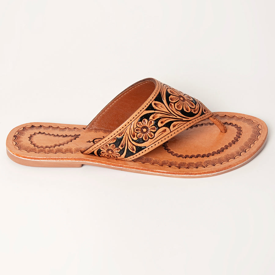 American Darling Hand Tooled, Carved Genuine Leather Sandal Footwear Flip Flop | Tooled