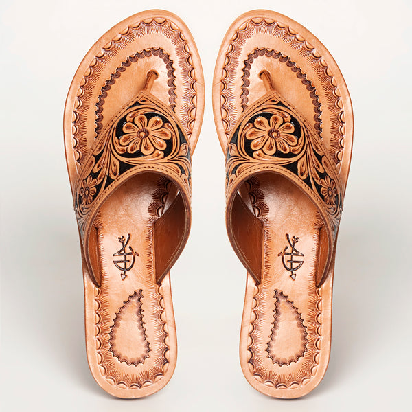 American Darling ADFTE104A Hand tooled carved genuine leather sandal by Hilason – Cowboy and equestrian accessories