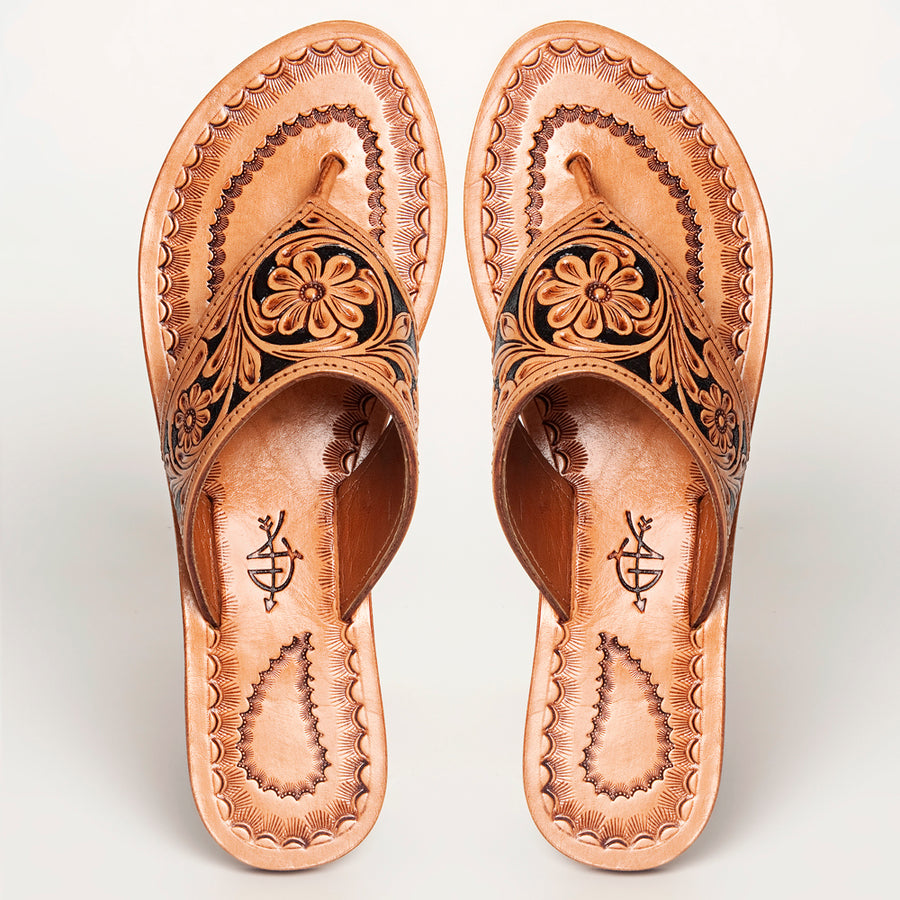 American Darling ADFTE104A Hand tooled carved genuine leather sandal footwear flip flop - Uhorse