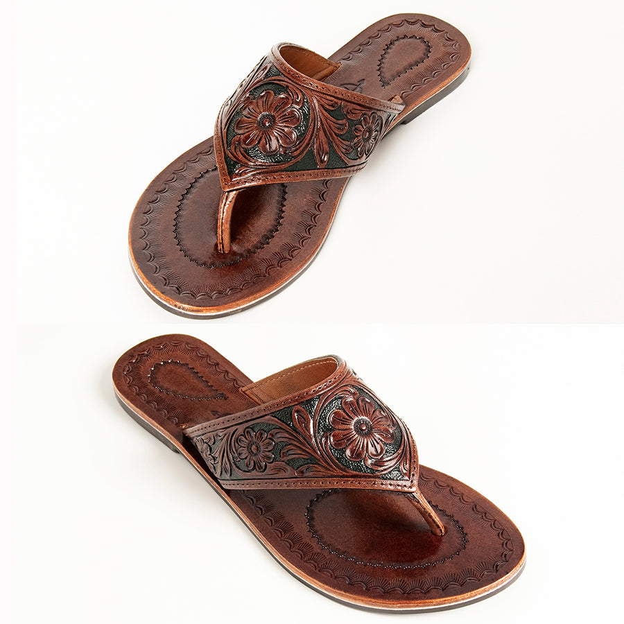 American Darling Hand Tooled, Carved Genuine Leather Sandal Footwear Flip Flop | Tooled