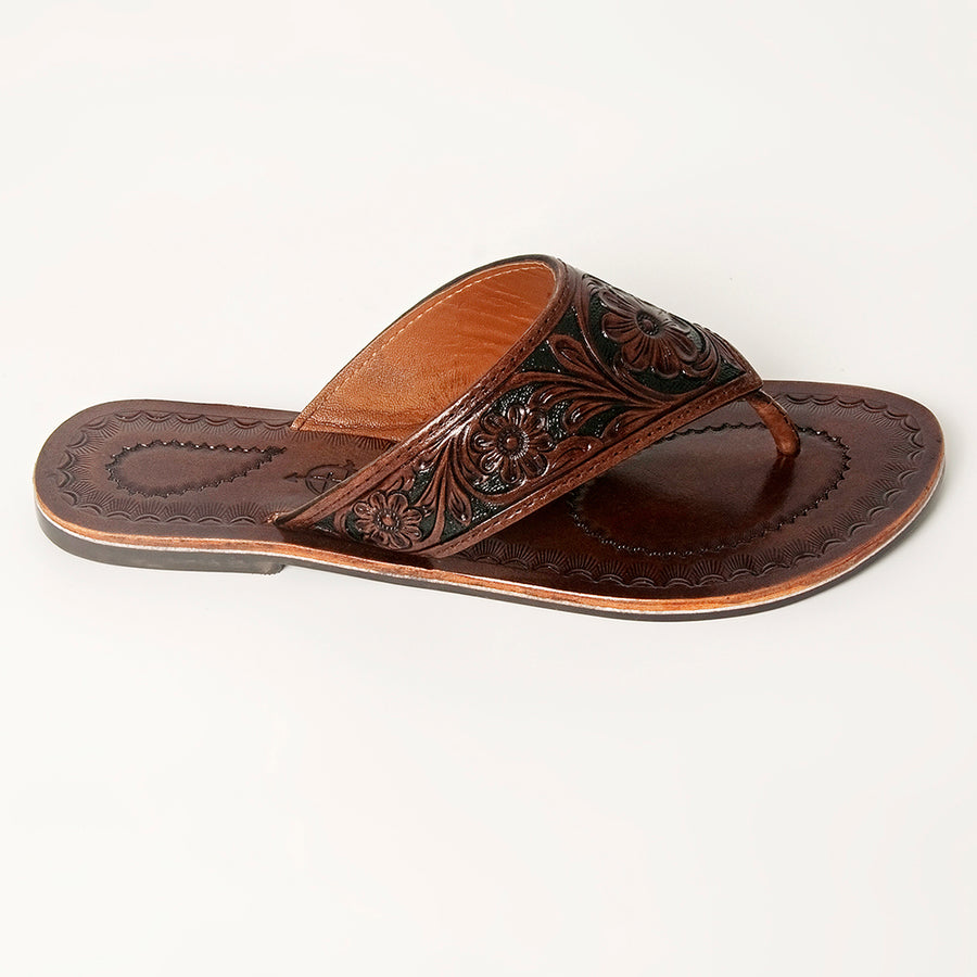 American Darling Hand Tooled, Carved Genuine Leather Sandal Footwear Flip Flop | Tooled