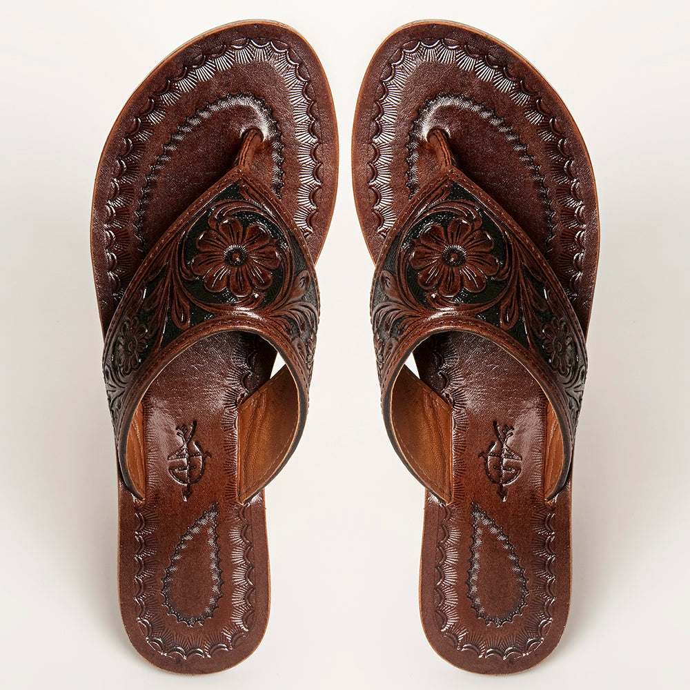 American Darling ADFTE104B Hand tooled carved genuine leather sandal  footwear flip flop - 10