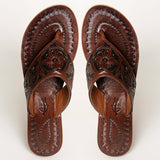 American Darling ADFTE104B Hand tooled carved genuine leather sandal footwear flip flop - Uhorse