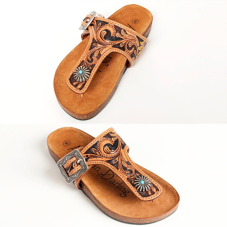American Darling Hand Tooled, Carved Genuine Leather Sandal Footwear Flip Flop | Tooled