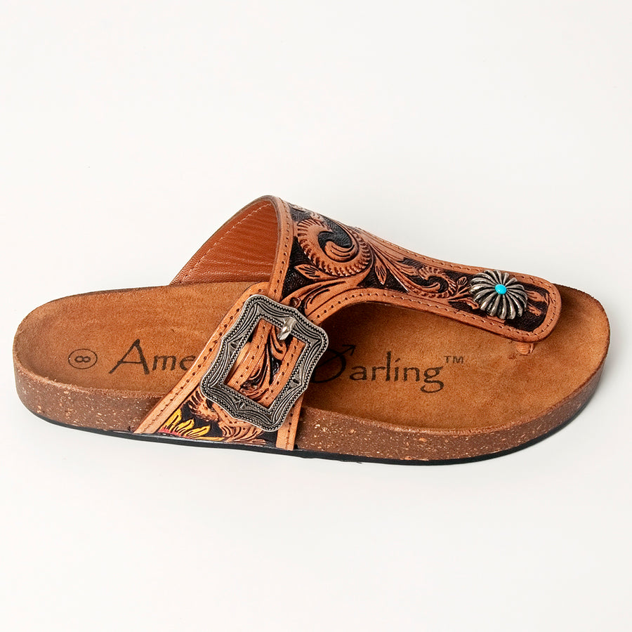 American Darling Hand Tooled, Carved Genuine Leather Sandal Footwear Flip Flop | Tooled