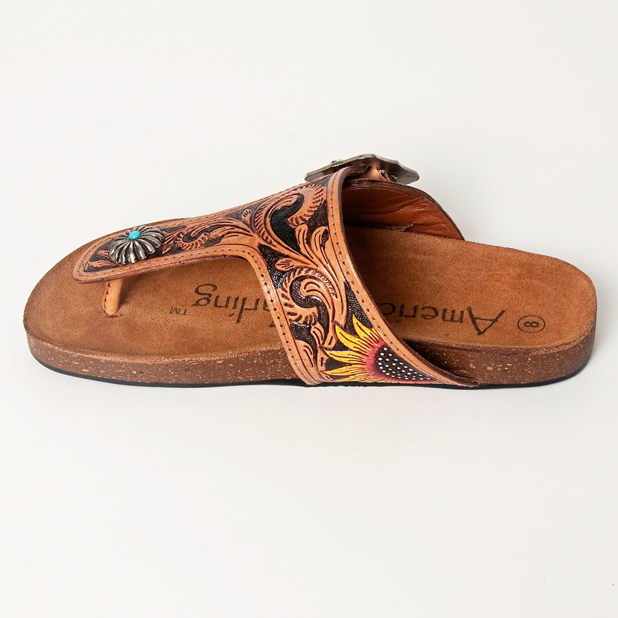 American Darling Hand Tooled, Carved Genuine Leather Sandal Footwear Flip Flop | Tooled