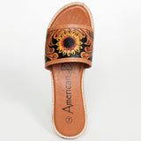 American Darling ADFTE106A Hand tooled carved genuine leather sandal footwear flip flop