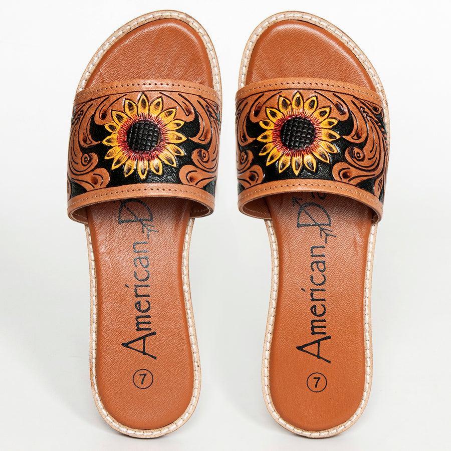 American Darling ADFTE106A Hand tooled carved genuine leather sandal footwear flip flop - Uhorse