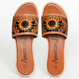 American Darling ADFTE106A Hand tooled carved genuine leather sandal footwear flip flop - Uhorse
