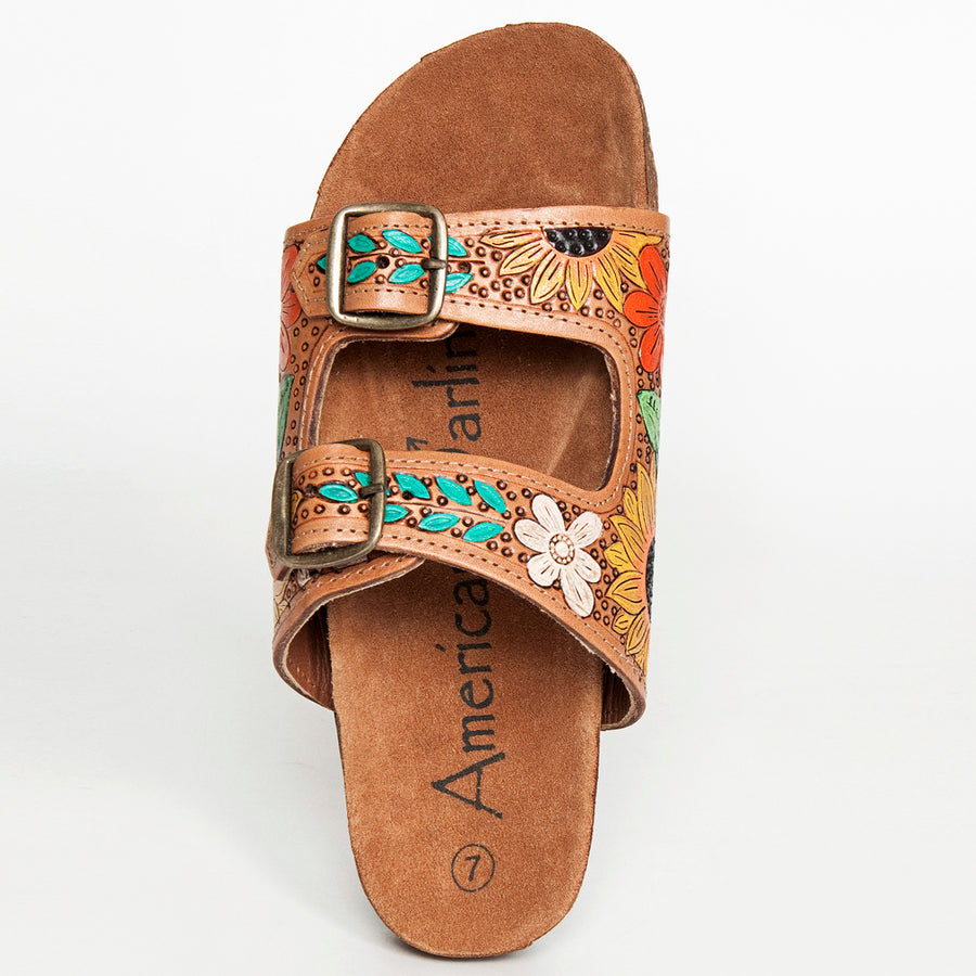 American Darling Hand Tooled, Carved Genuine Leather Sandal Footwear Flip Flop | Tooled