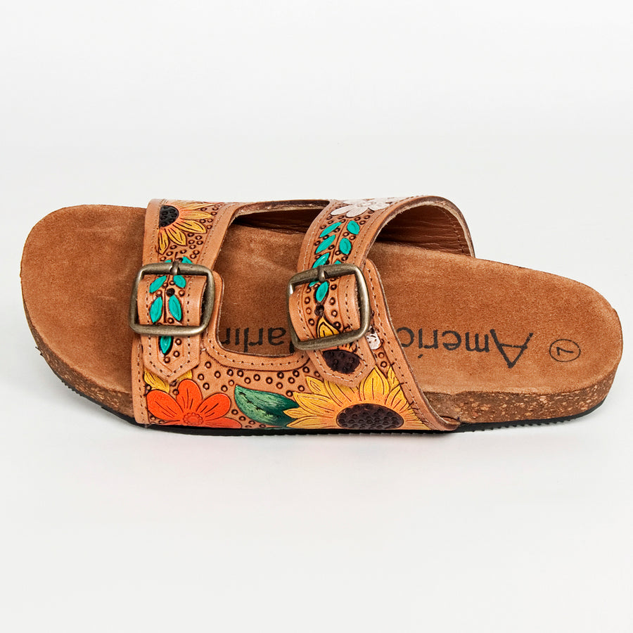 American Darling Hand Tooled, Carved Genuine Leather Sandal Footwear Flip Flop | Tooled