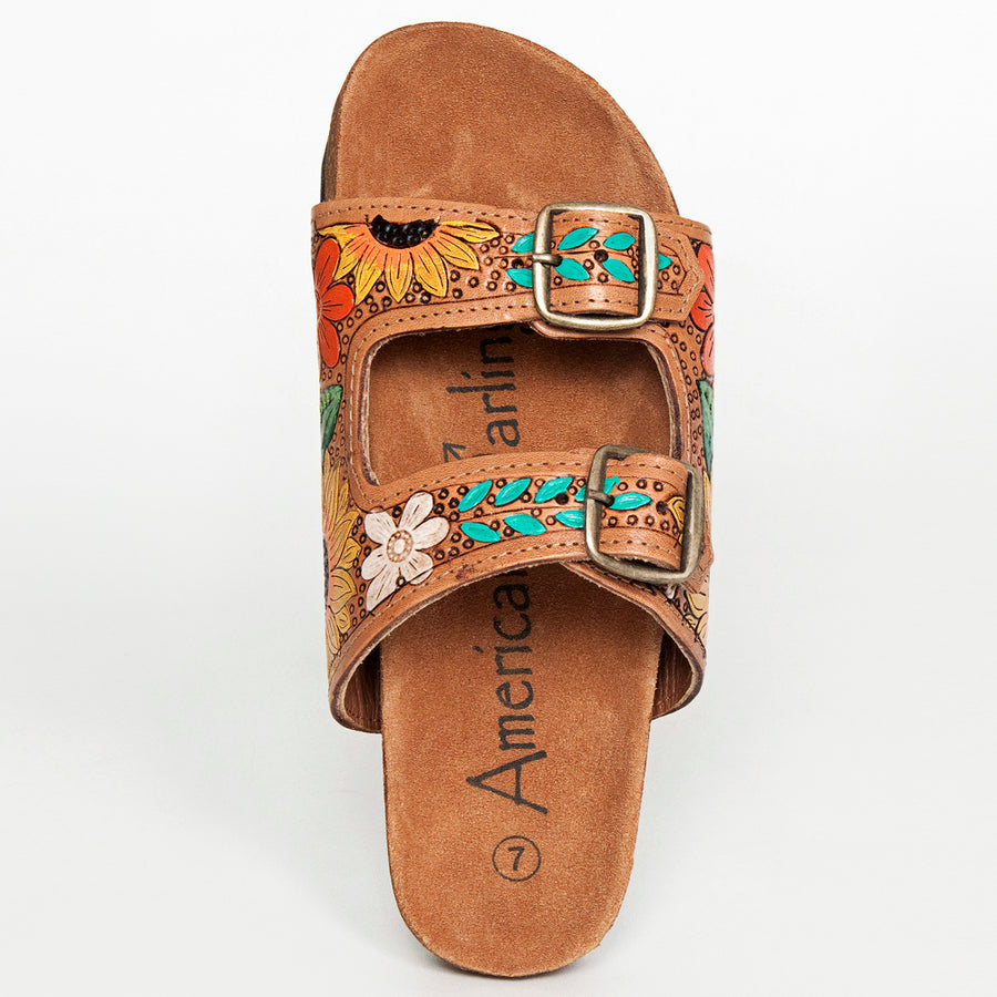 American Darling Hand Tooled, Carved Genuine Leather Sandal Footwear Flip Flop | Tooled