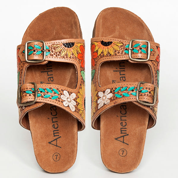 American Darling ADFTE107 Hand tooled carved genuine leather sandal by Hilason – Cowboy and equestrian accessories